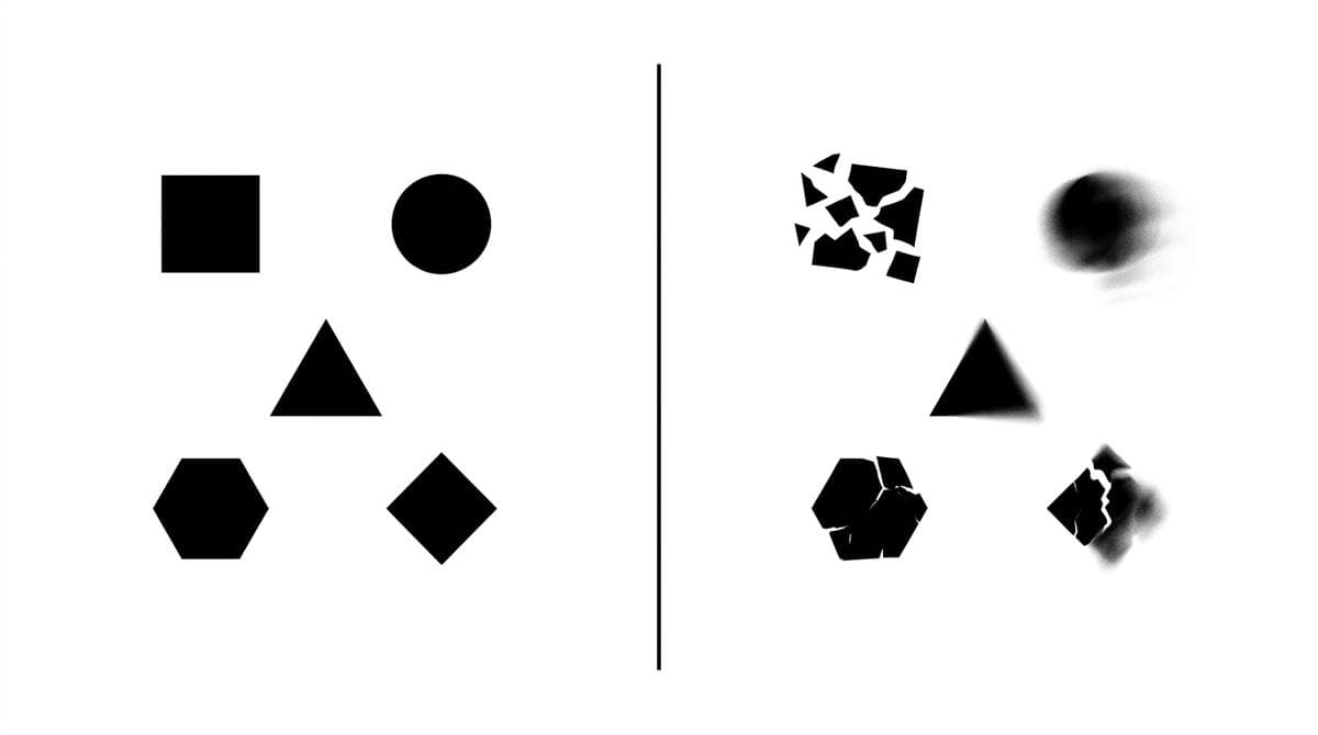 Editorial diagram showing AI use cases that work in production versus the ones that fail, on a clean monochrome split-screen.