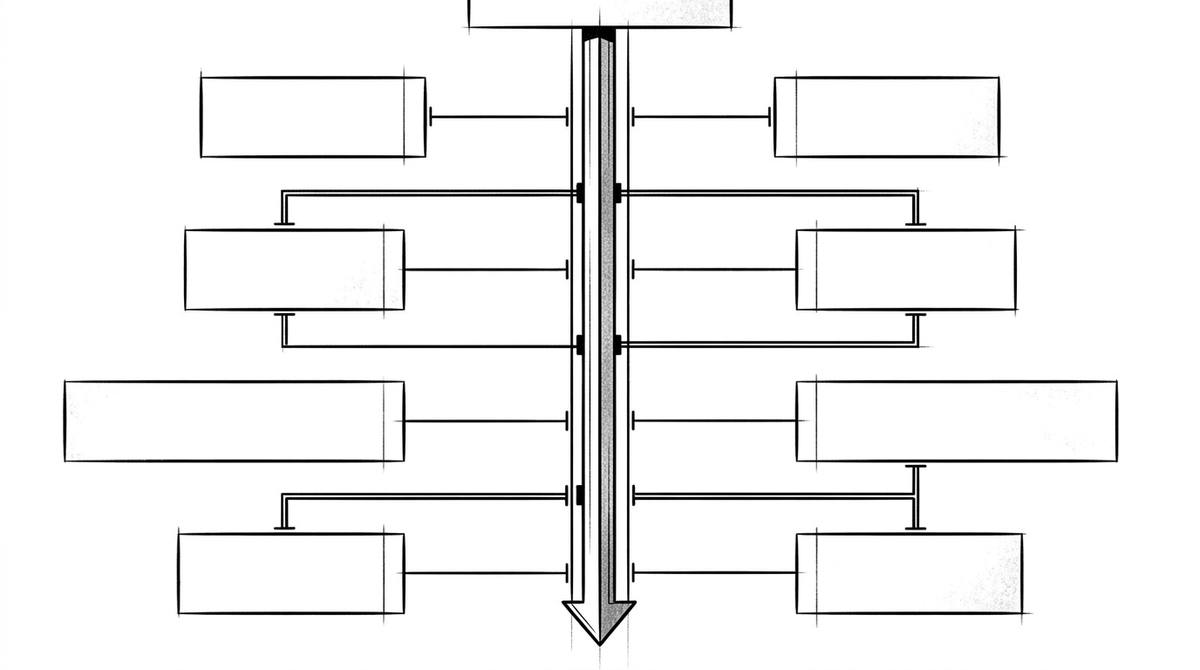 Plan éditorial d'un organigramme connecté par une colonne vertébrale centrale — la dorsale ERP.